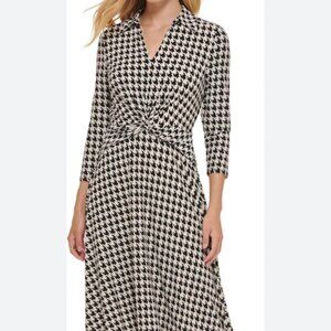 Tommy Hilfiger Women's Jersey Fit and Flare Black and Cream Midi Dress, Size 18